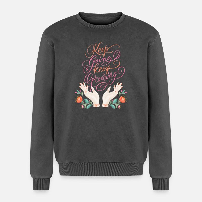 Keep Going. Keep Growing. - Relaxed Unisex Premium Acid-Washed Sweatshirt - Schwarz Acid Wash