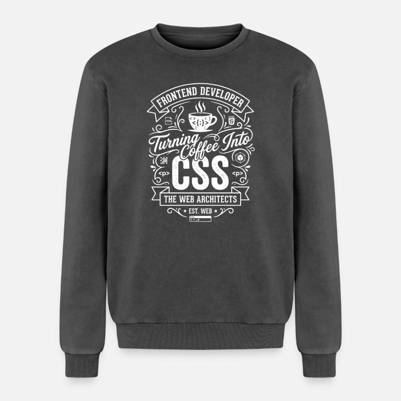 Frontend Coffee CSS Tee - Sweatshirt unisexe Premium acid-wash en coton - noir délavé acide
