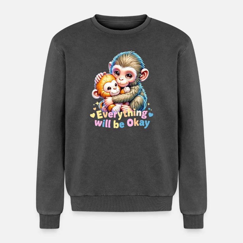 Alles wird gut, Affenumarmung - Relaxed Unisex Premium Acid-Washed Sweatshirt - Schwarz Acid Wash