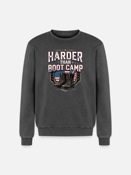 Army Mama Harder Than Boot Camp - Relaxed Unisex Premium Acid Washed Sweatshirt - acid washed black