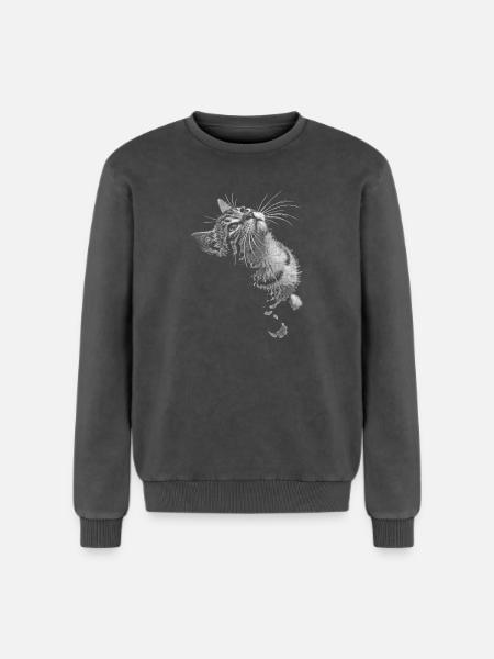 Graustufen Katzenschnurrer Blick - Relaxed Unisex Premium Acid-Washed Sweatshirt - Schwarz Acid Wash