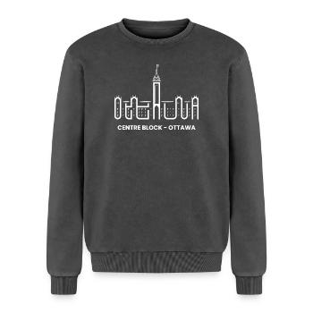 Kanada Ottawa Kanada Centre Block Kanadier - Relaxed Unisex Premium Acid-Washed Sweatshirt - Schwarz Acid Wash - Vorne - AI Model Female 172 dark (172cm) & AI Model Male 178 light (178cm)