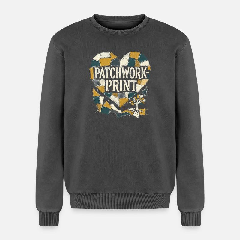 Patchwork Print - Relaxed Unisex Premium Acid-Washed Sweatshirt - Schwarz Acid Wash