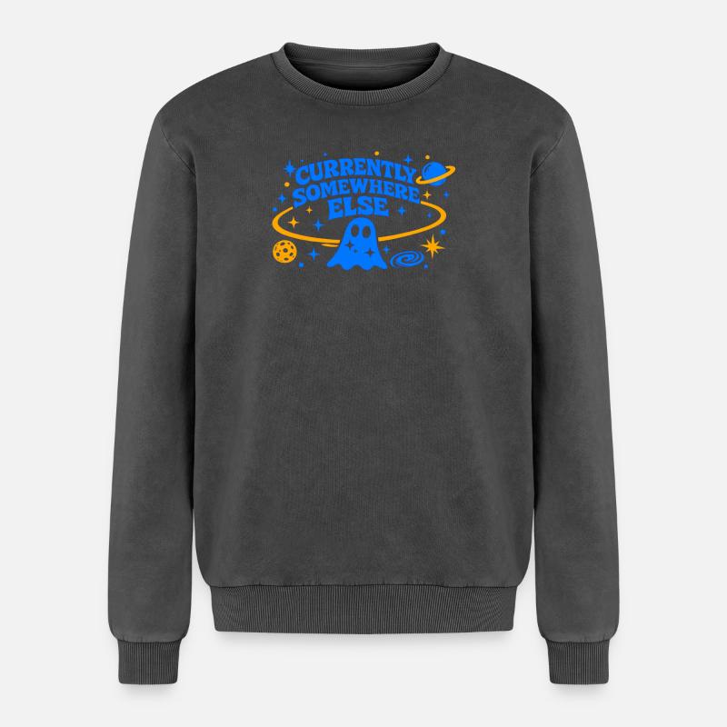 CURRENTLY SOMEWHERE ELSE - Relaxed Unisex Premium Acid Washed Sweatshirt - acid washed black