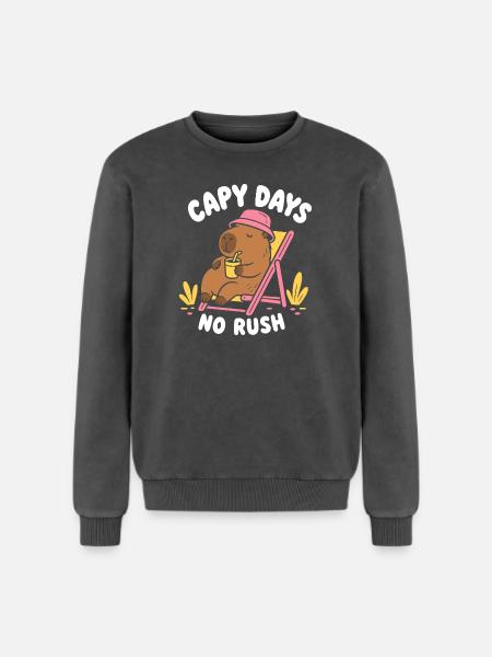 Capy Days No Rush Capybara - Relaxed Unisex Premium Acid Washed Sweatshirt - acid washed black