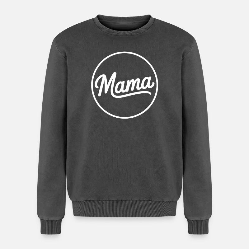 Mama Script Circle Logo Tee - Relaxed Unisex Premium Acid Washed Sweatshirt - acid washed black
