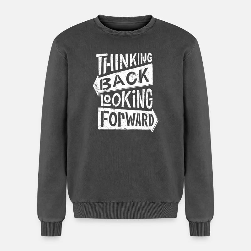 thinking back looking forward - Relaxed Unisex Premium Acid-Washed Sweatshirt - Schwarz Acid Wash