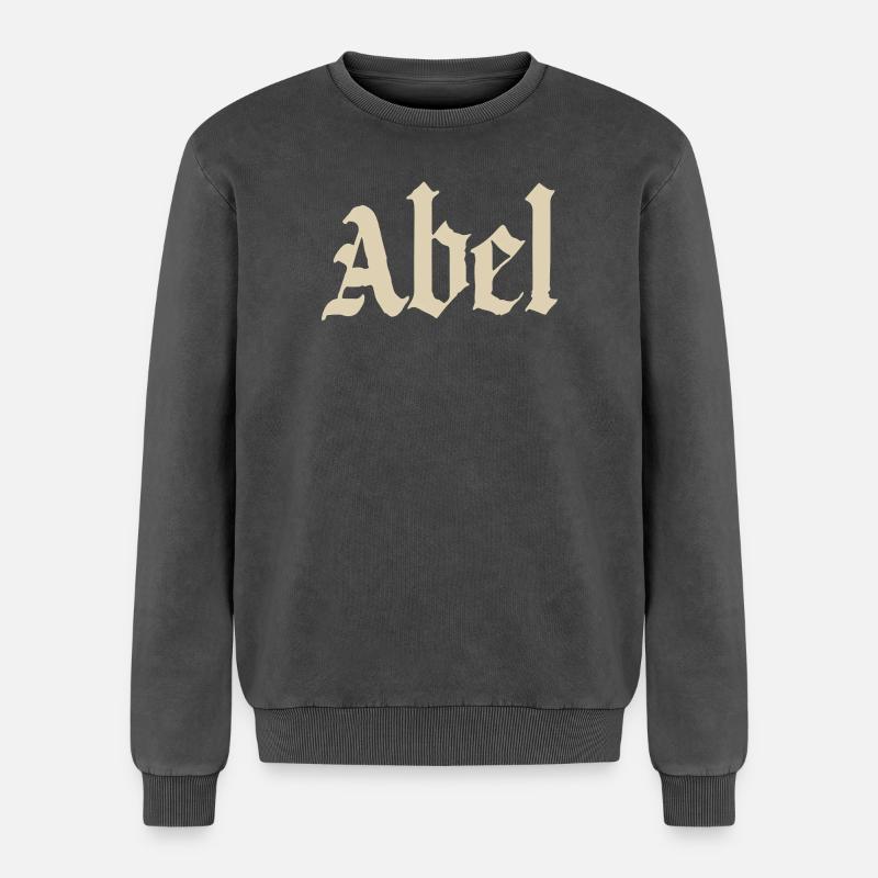 Abel Gothic Script - Relaxed Unisex Premium Acid-Washed Sweatshirt - Schwarz Acid Wash