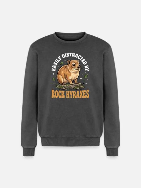 Easily distracted by rock hyraxes - Relaxed Unisex Premium Acid Washed Sweatshirt - acid washed black