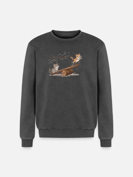 Catapult Cat Adventure - Relaxed Unisex Premium Acid Washed Sweatshirt - acid washed black