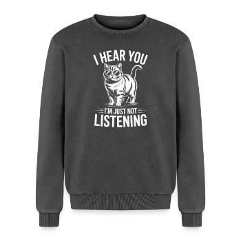 Britisch Kurzhaar Katze Britisch Kurzhaar Geschenk - Relaxed Unisex Premium Acid-Washed Sweatshirt - Schwarz Acid Wash - Vorne - AI Model Female 172 dark (172cm) & AI Model Male 178 light (178cm)