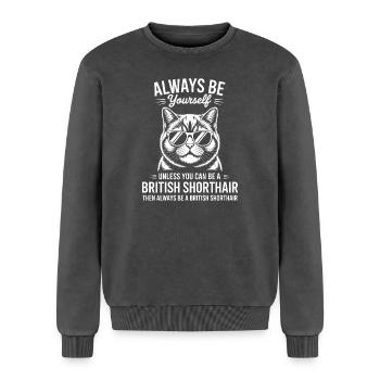 Britisch Kurzhaar Katze Britisch Kurzhaar Geschenk - Relaxed Unisex Premium Acid-Washed Sweatshirt - Schwarz Acid Wash - Vorne - AI Model Female 172 dark (172cm) & AI Model Male 178 light (178cm)