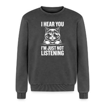 Britisch Kurzhaar Katze Britisch Kurzhaar Geschenk - Relaxed Unisex Premium Acid-Washed Sweatshirt - Schwarz Acid Wash - Vorne - AI Model Female 172 dark (172cm) & AI Model Male 178 light (178cm)
