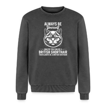 Britisch Kurzhaar Katze Britisch Kurzhaar Geschenk - Relaxed Unisex Premium Acid-Washed Sweatshirt - Schwarz Acid Wash - Vorne - AI Model Female 172 dark (172cm) & AI Model Male 178 light (178cm)
