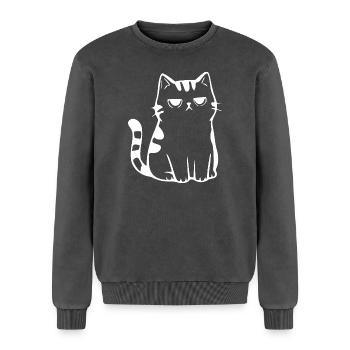  Süße BKH Katze – Minimalistisches Lineart Kawaii  - Relaxed Unisex Premium Acid-Washed Sweatshirt - Schwarz Acid Wash - Vorne - AI Model Female 172 dark (172cm) & AI Model Male 178 light (178cm)