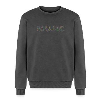Musik - Relaxed Unisex Premium Acid-Washed Sweatshirt - Schwarz Acid Wash - Vorne - AI Model Female 172 dark (172cm) & AI Model Male 178 light (178cm)