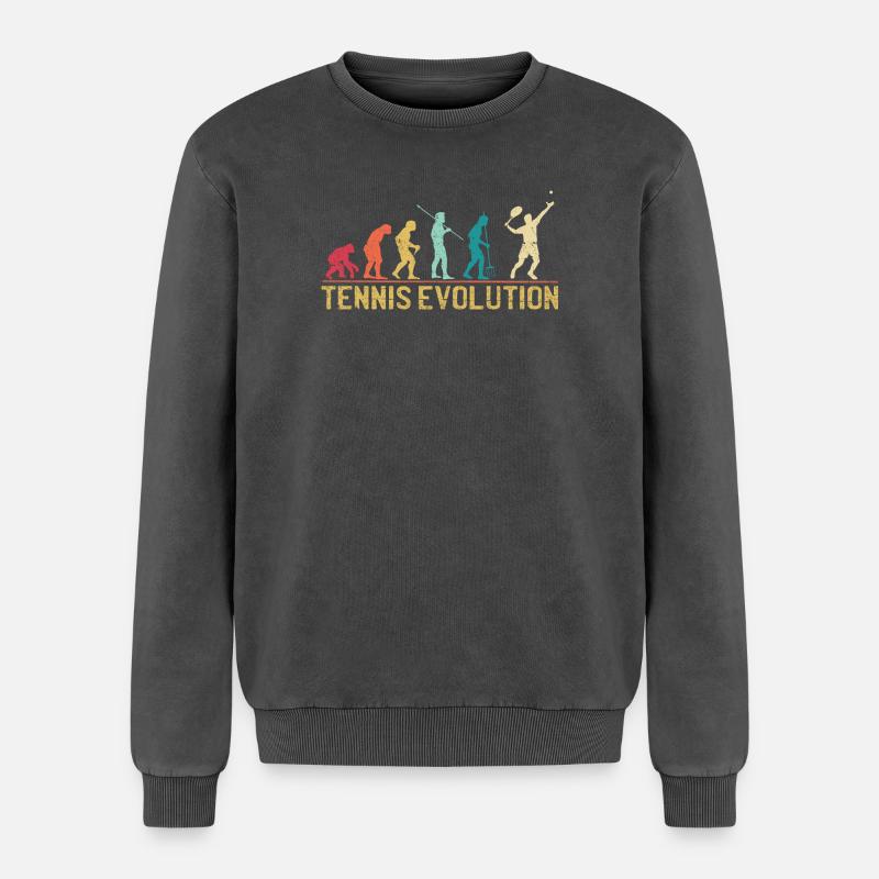 Tennis Evolution Evolution Grafikdesign - Relaxed Unisex Premium Acid-Washed Sweatshirt - Schwarz Acid Wash