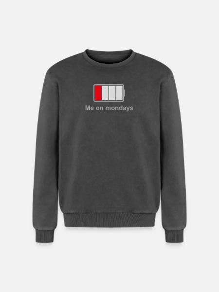 Low Battery Mondays – Low Energy Mood - Relaxed Unisex Premium Acid Washed Sweatshirt - acid washed black