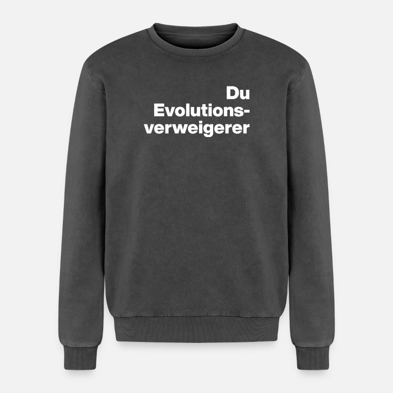 DU EVOLUTIONSVERWEIGERER. SARKASMUS, FRECH - Relaxed Unisex Premium Acid-Washed Sweatshirt - Schwarz Acid Wash