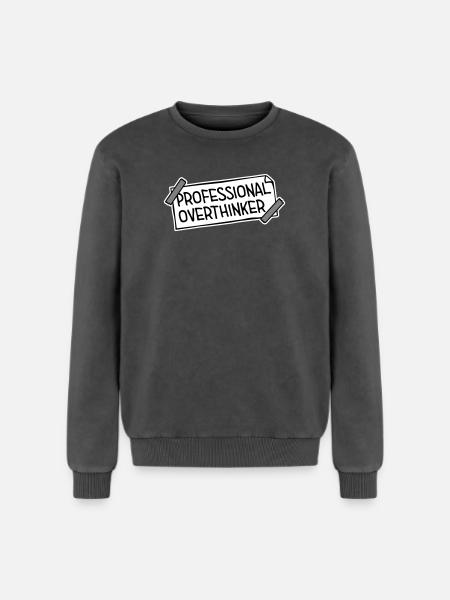 Professional Overthinker Funny Brooding Anxiety Logo - Relaxed Unisex Premium Acid Washed Sweatshirt - acid washed black