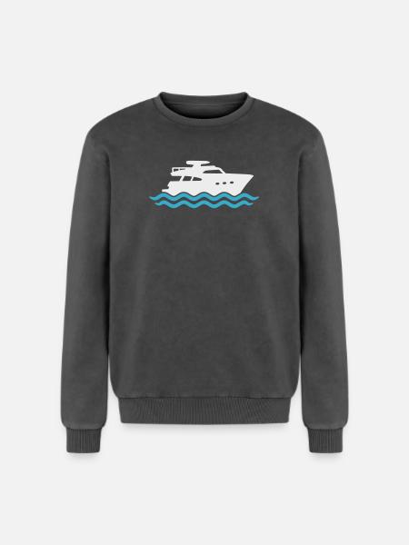 Yacht Silhouette Motorboot - Relaxed Unisex Premium Acid-Washed Sweatshirt - Schwarz Acid Wash