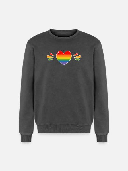 Rainbow Sparkling heart BLACK SHIRT - Relaxed Unisex Premium Acid Washed Sweatshirt - acid washed black