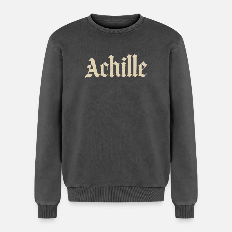 Achille Gothic script - Relaxed Unisex Premium Acid Washed Sweatshirt - acid washed black