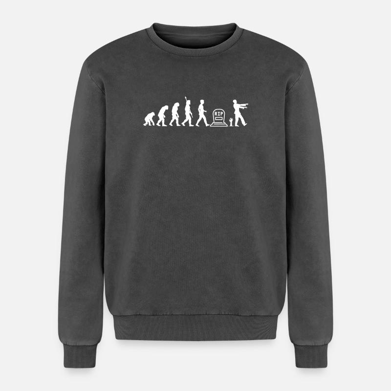 Zombie Evolution RIP Zombi - Relaxed Unisex Premium Acid Washed Sweatshirt - acid washed black