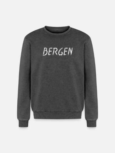 Bergen Écriture Brosse Brute - Sweatshirt unisexe Premium acid-wash en coton - noir délavé acide