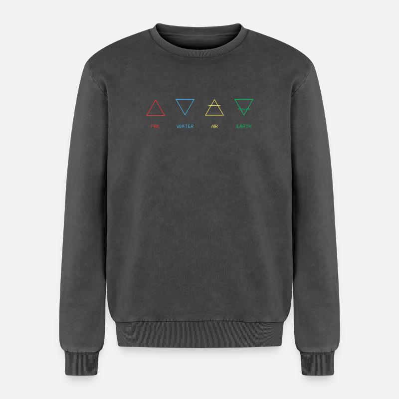 Vier Elemente - Relaxed Unisex Premium Acid-Washed Sweatshirt - Schwarz Acid Wash