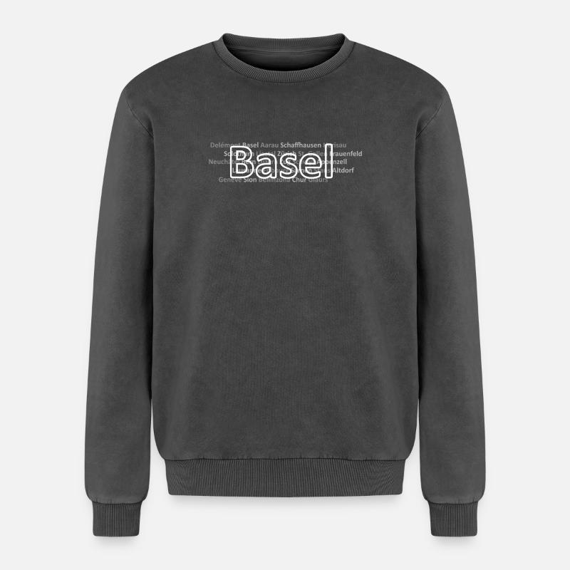 Schweizer Städte Basel - Relaxed Unisex Premium Acid-Washed Sweatshirt - Schwarz Acid Wash