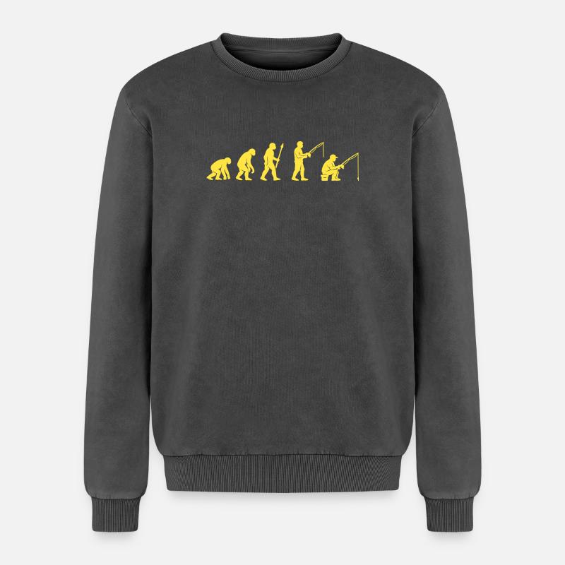 Fishing Evolution Path Design - Relaxed Unisex Premium Acid Washed Sweatshirt - acid washed black