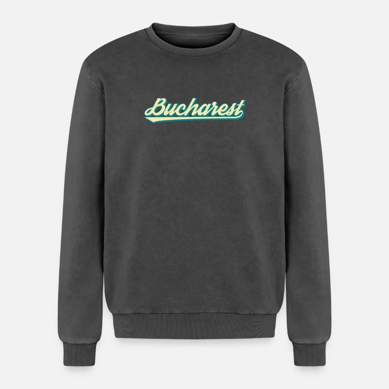 Bucharest Retro Script - Relaxed Unisex Premium Acid-Washed Sweatshirt - Schwarz Acid Wash
