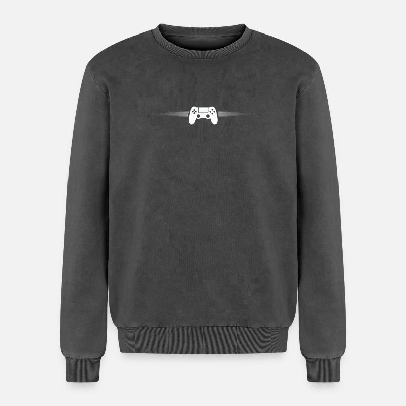 Retro Controller Wing Design - Relaxed Unisex Premium Acid Washed Sweatshirt - acid washed black