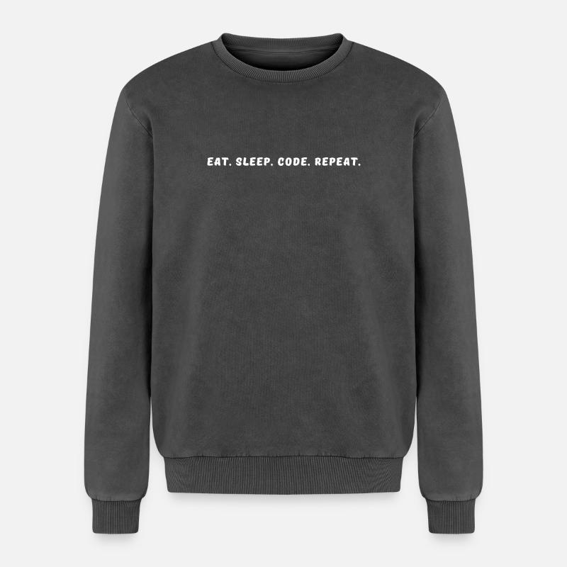 Essen-_Sleep-_Code-_Repeat- - Relaxed Unisex Premium Acid-Washed Sweatshirt - Schwarz Acid Wash