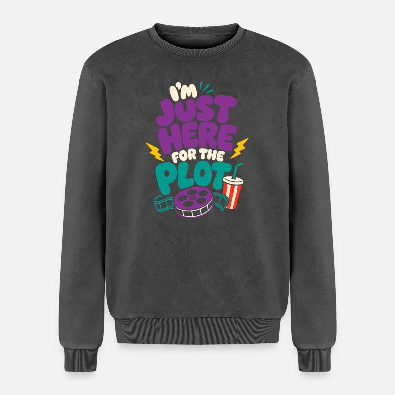 Just Here For The Plot - Relaxed Unisex Premium Acid Washed Sweatshirt - acid washed black