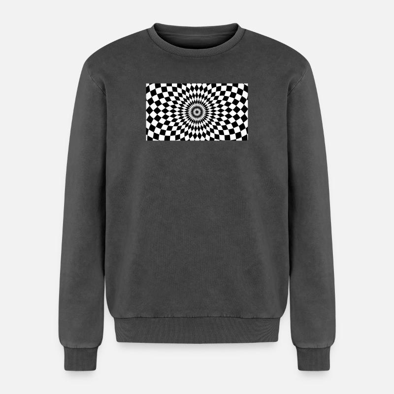 Optical Vortex Checker Illusion - Relaxed Unisex Premium Acid Washed Sweatshirt - acid washed black