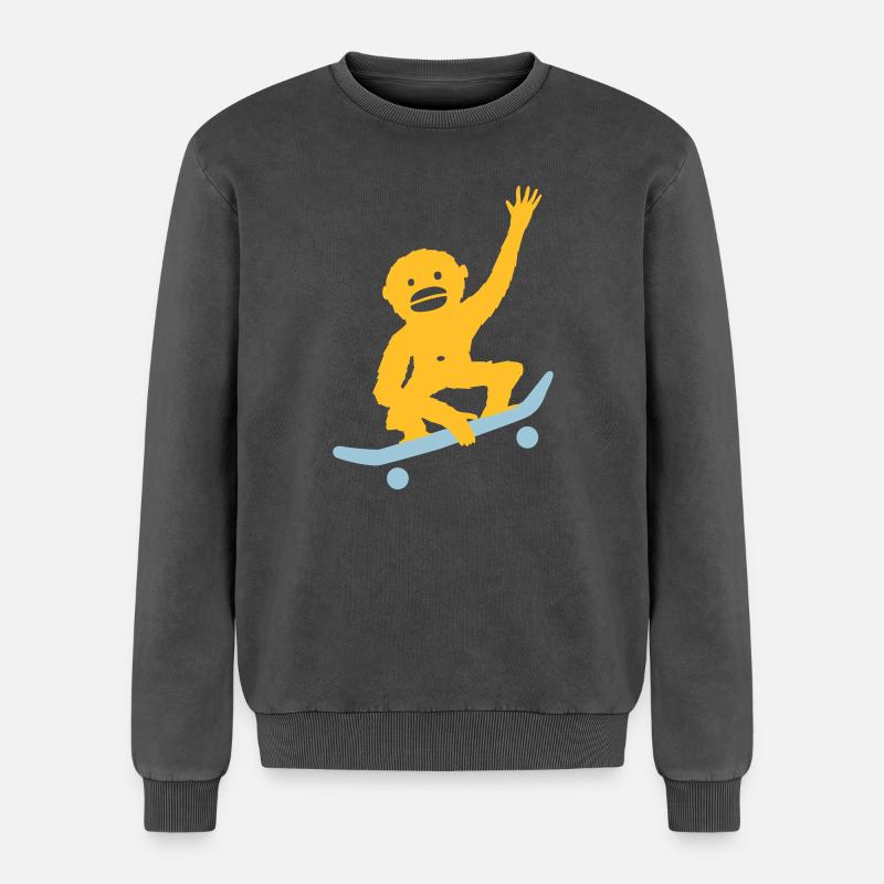 Monkey Tricks - Relaxed Unisex Premium Acid Washed Sweatshirt - acid washed black