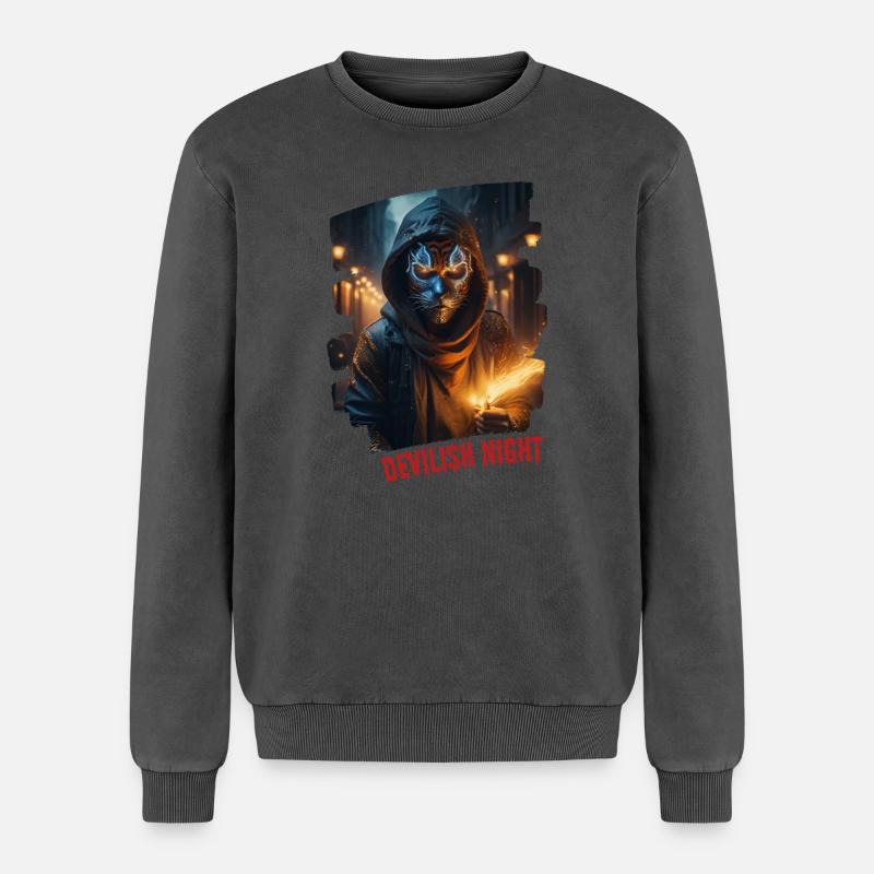 DEVILISH NIGHT - Relaxed Unisex Premium Acid-Washed Sweatshirt - Schwarz Acid Wash