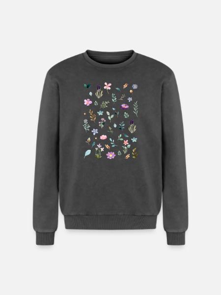Aquarell Blumen auf Schwarz - Relaxed Unisex Premium Acid-Washed Sweatshirt - Schwarz Acid Wash