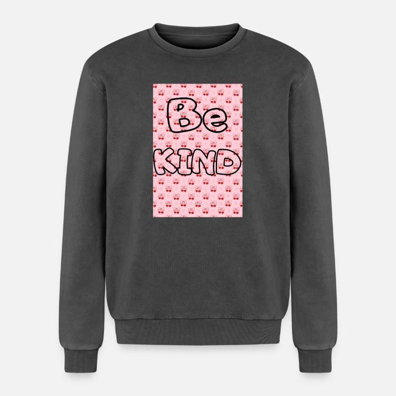 Be kind with cherry pattern - Relaxed Unisex Premium Acid Washed Sweatshirt - acid washed black