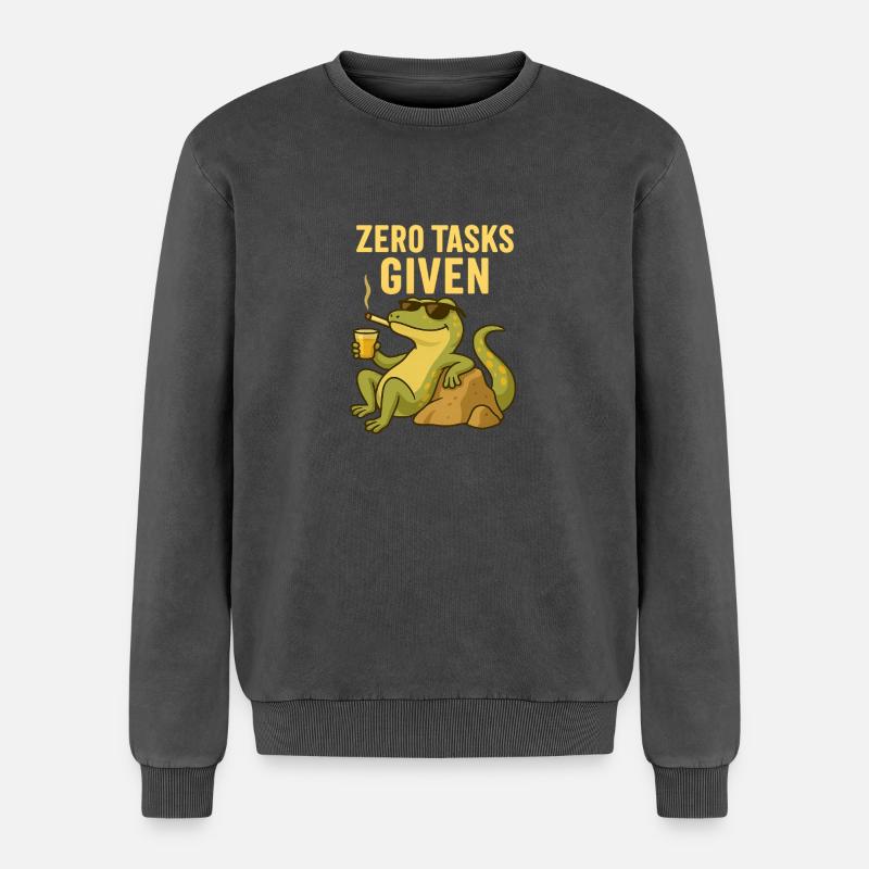 Zero Tasks Given – Gecko Edition - Relaxed Unisex Premium Acid-Washed Sweatshirt - Schwarz Acid Wash