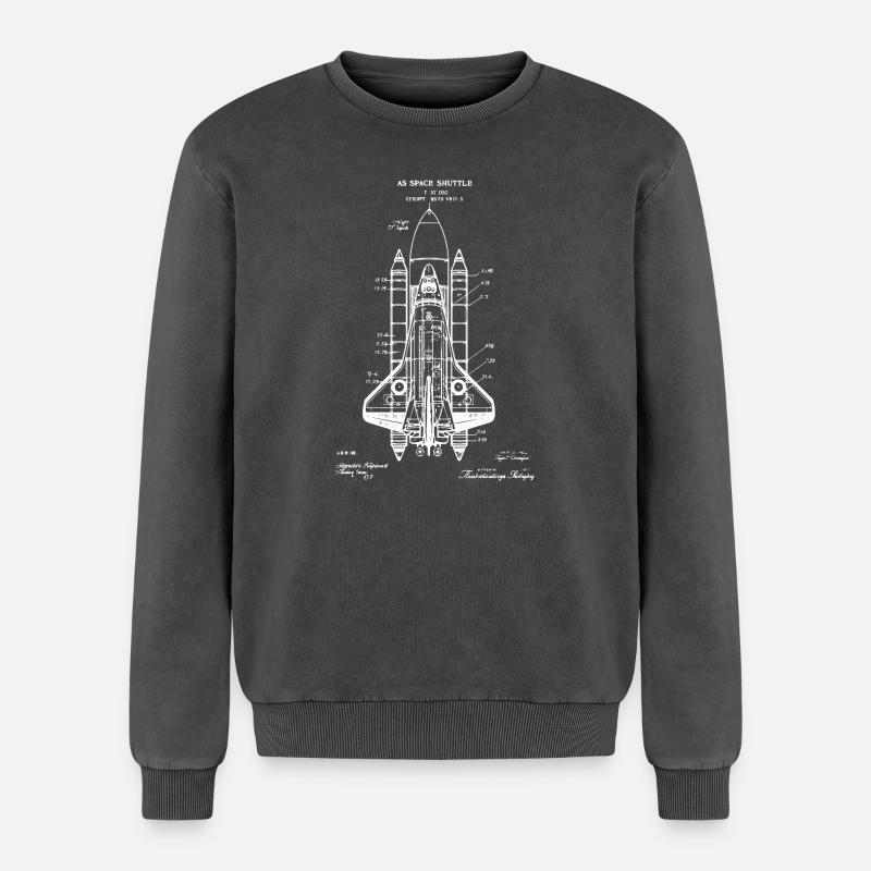 Space Shuttle-Bauplan - Relaxed Unisex Premium Acid-Washed Sweatshirt - Schwarz Acid Wash