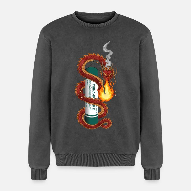 Pyro Drache - Relaxed Unisex Premium Acid-Washed Sweatshirt - Schwarz Acid Wash