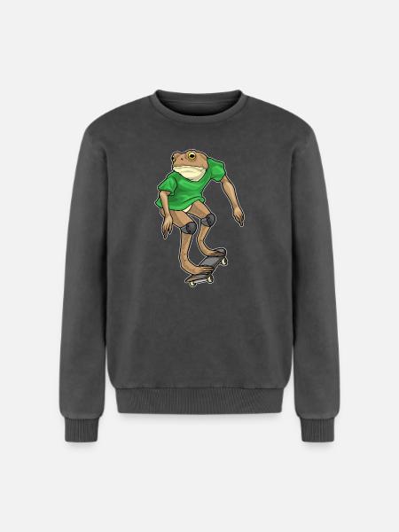 Frog Skater Skateboard - Relaxed Unisex Premium Acid Washed Sweatshirt - acid washed black