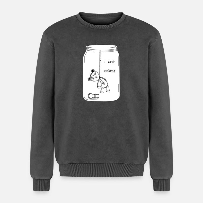 I hate cuddling (BW Version) - Relaxed Unisex Premium Acid Washed Sweatshirt - acid washed black