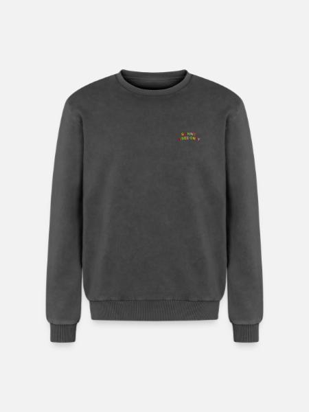Sunny Vibes lettering embroidered - Relaxed Unisex Premium Acid Washed Sweatshirt - acid washed black