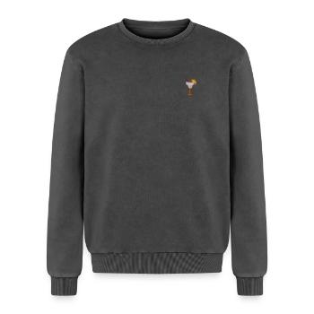Orange cocktail brodée - Sweatshirt unisexe Premium acid-wash en coton - noir délavé acide - Devant - AI Model Female 172 dark (172cm) & AI Model Male 178 light (178cm)
