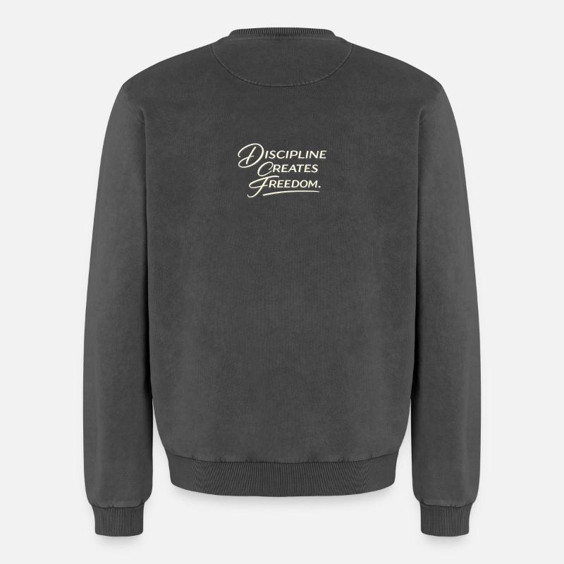 Discipline Creates Freedom Script - Relaxed Unisex Premium Acid Washed Sweatshirt - acid washed black