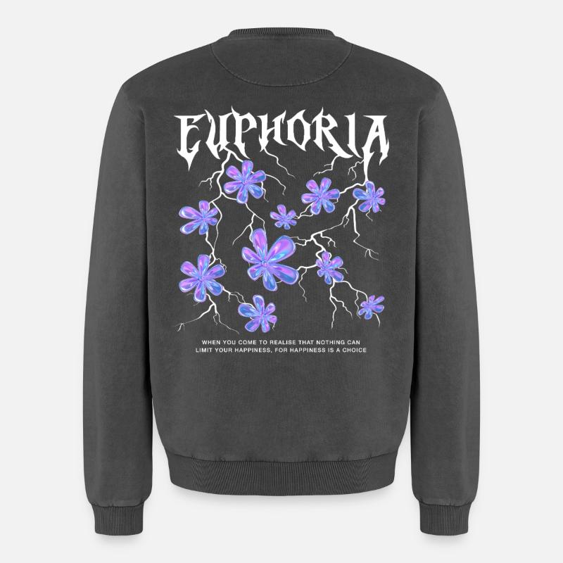 Euphorie Éclair Fleurs - Sweatshirt unisexe Premium acid-wash en coton - noir délavé acide